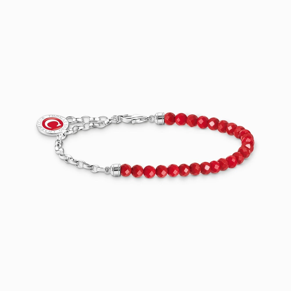 STERLING SILVER MEMBER CHARM BRACELET WITH RED BEADS