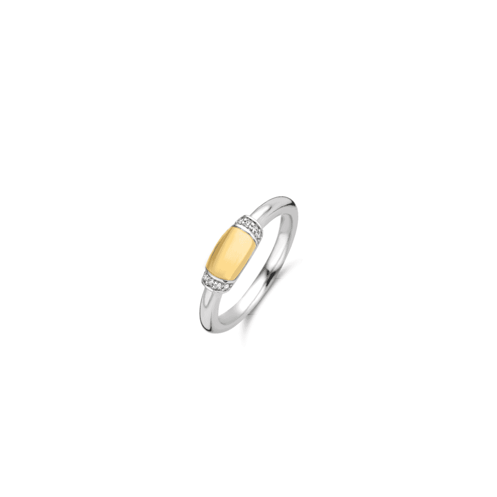 STERLING SILVER MILANO RING WITH 18CT GOLD PLATING AND ZIRCONIA