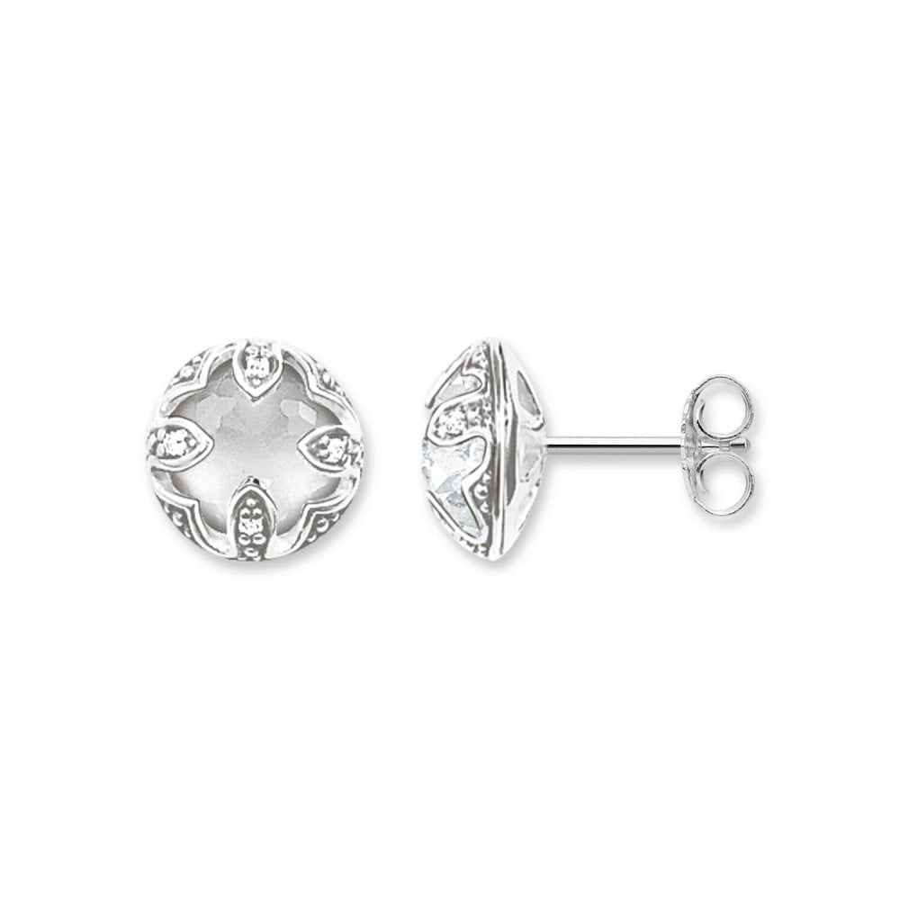 STERLING SILVER MILKY QUARTZ LOTOS FLOWER WITH WHITE ZIRCONIA SURROUND