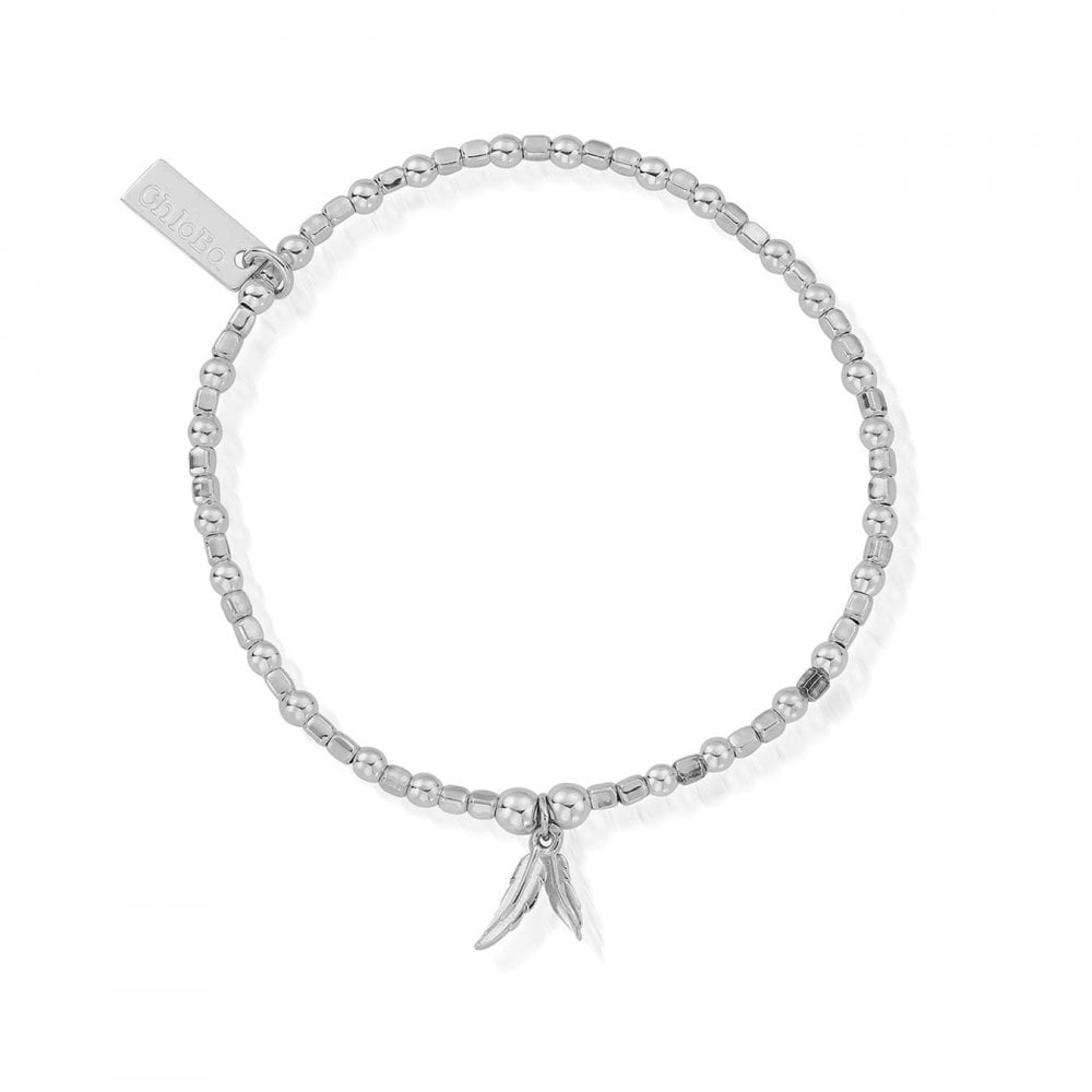 STERLING SILVER MINI CUBE LINK WITH DOUBLE FEATHER BRACELET
