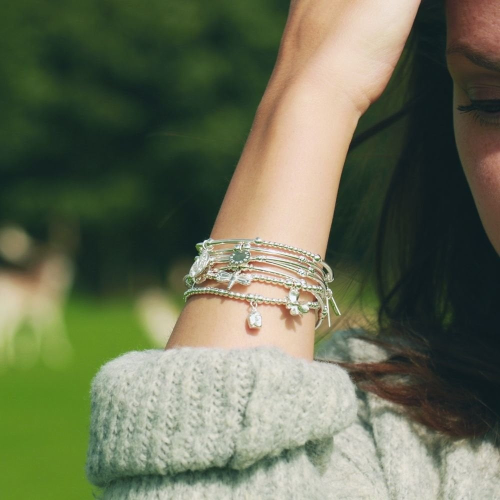 STERLING SILVER MINI CUBE LINK WITH DOUBLE FEATHER BRACELET