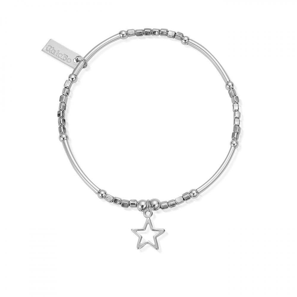 STERLING SILVER MINI NOODLE CUBE LINK WITH SMALL OPEN STAR CHARM