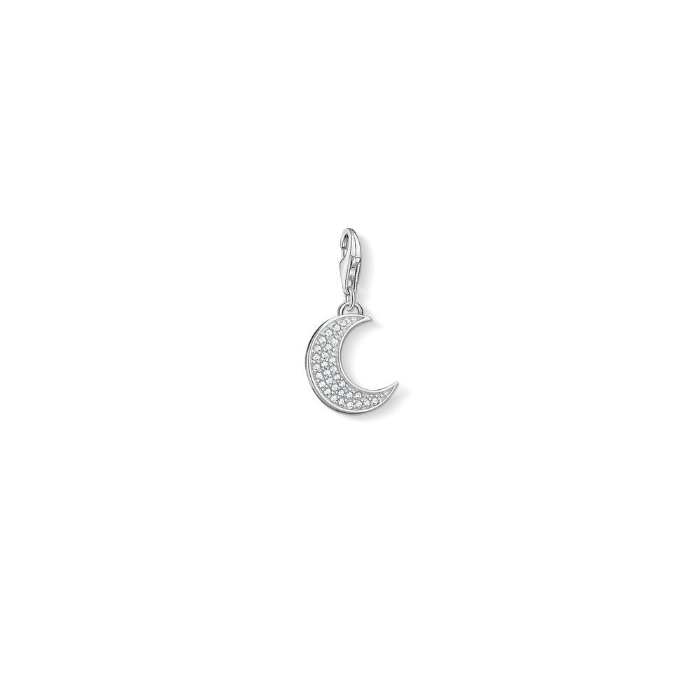 STERLING SILVER MOON CRESCENT CHARM PENDANT WITH PAVE SET CUBIC ZIRCONIA
