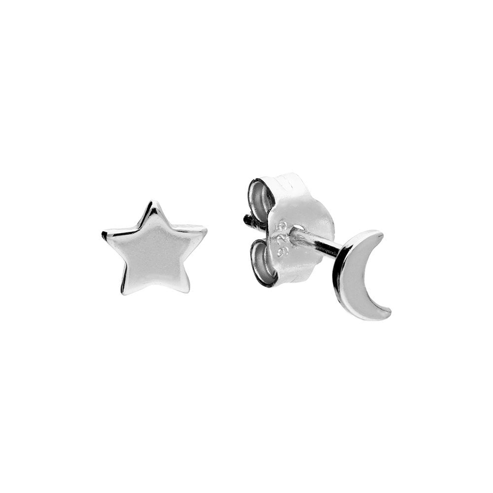 STERLING SILVER MOON & STARS STUD EARRINGS