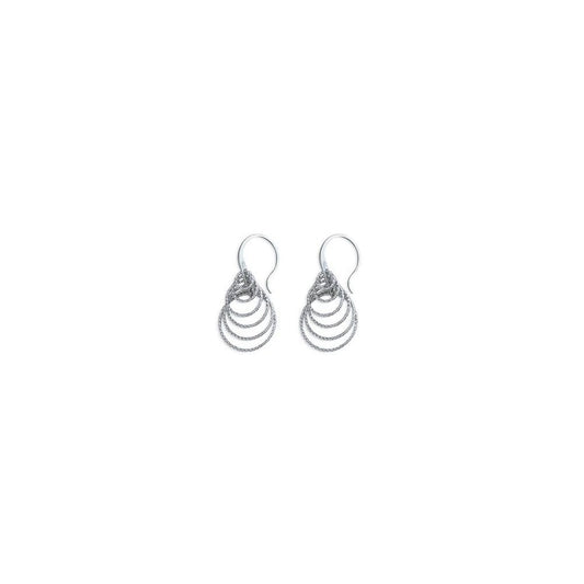 STERLING SILVER MULT-LAYERED DIAMOND CUT CIRCLE DROP EARRINGS