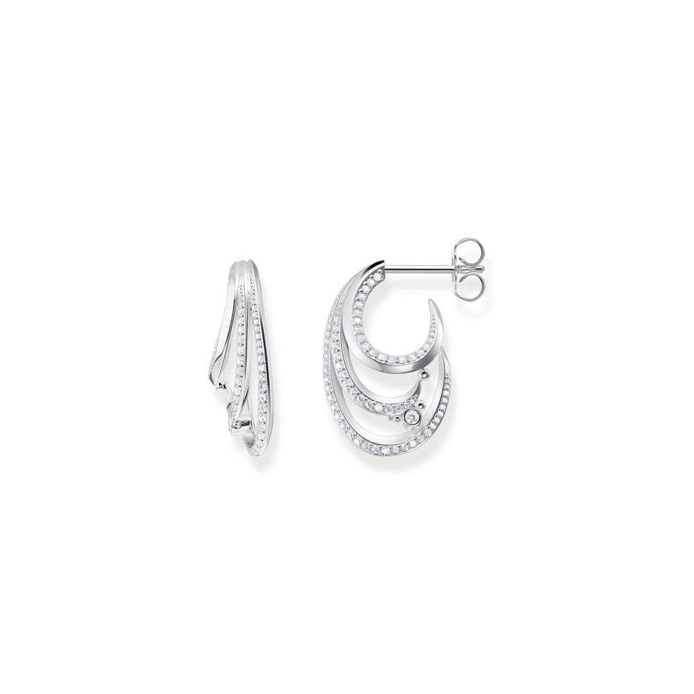 STERLING SILVER MULTI ROW HOOPS WITH ZIRCONIA INLAY