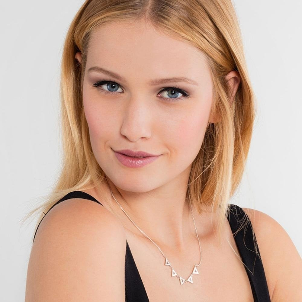 STERLING SILVER MULTI TRIANGLE NECKLACE WITH DIAMOND EMBELLISHMENT