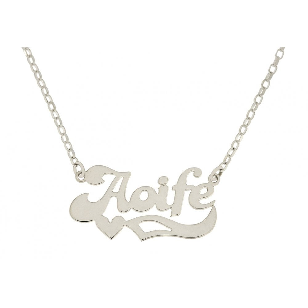STERLING SILVER NAME NECKLACE WITH HEART & SCROLL DETAIL MADE TO ORDER
