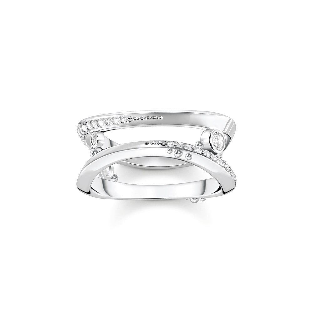 STERLING SILVER NAUTICAL WAVE DOUBLE BAND RING WITH ZIRCONIA