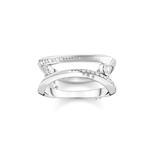 STERLING SILVER NAUTICAL WAVE DOUBLE BAND RING WITH ZIRCONIA
