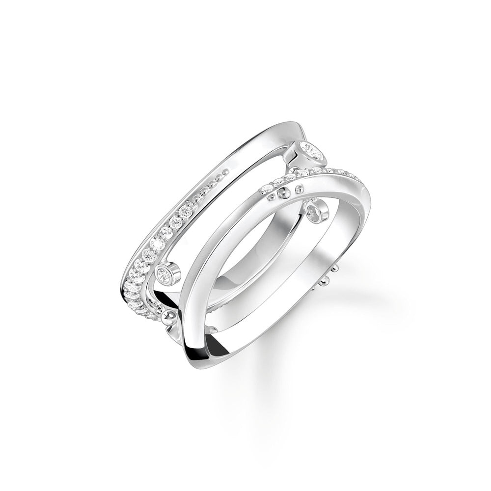 STERLING SILVER NAUTICAL WAVE DOUBLE BAND RING WITH ZIRCONIA