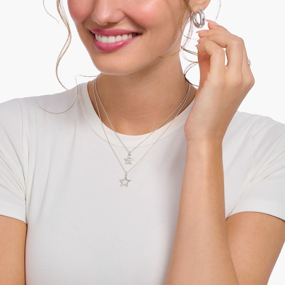 STERLING SILVER NECKLACE WITH STAR PENDANT AND WHITE ZIRCONIA STONES