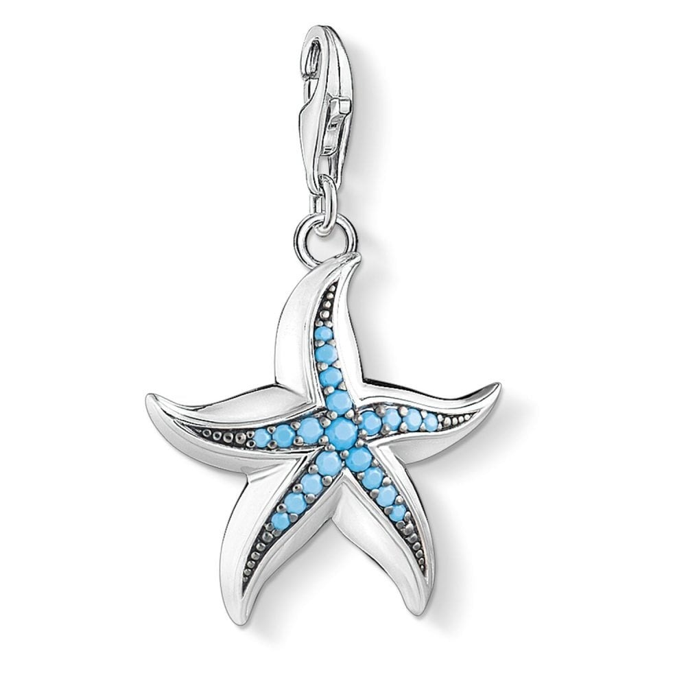 STERLING SILVER OCEAN SPIRIT STARFISH CHARM PENDANT WITH TURQUOISE STONES