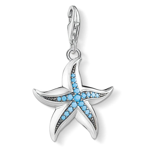 STERLING SILVER OCEAN SPIRIT STARFISH CHARM PENDANT WITH TURQUOISE STONES