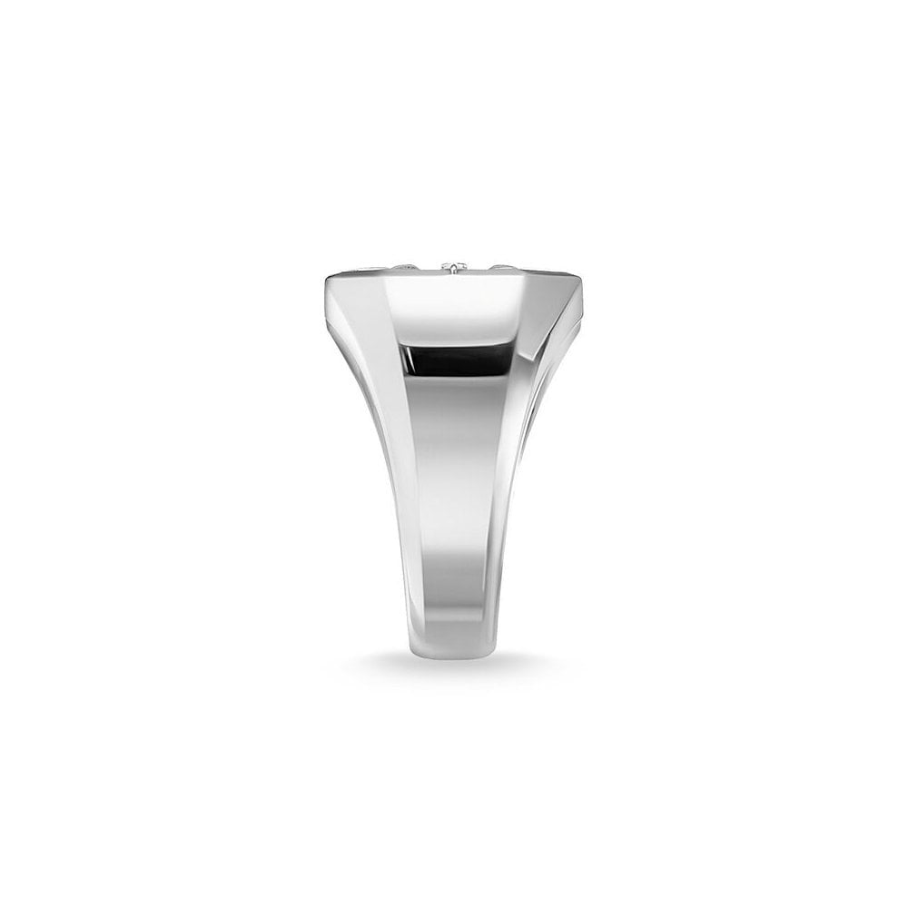 STERLING SILVER ONYX SIGNET RING WITH BLACK ZIRCONIA & A COMPASS DESIGN  