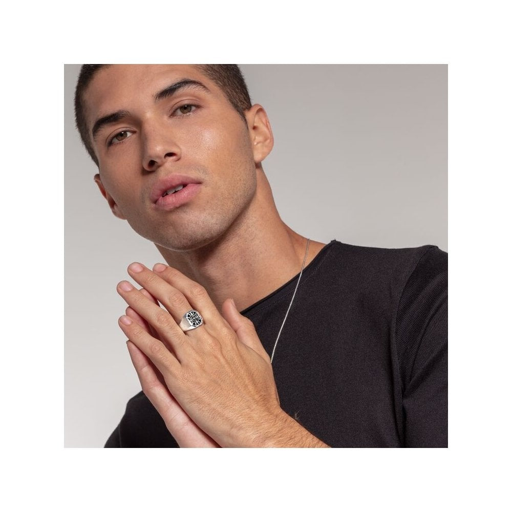 STERLING SILVER ONYX SIGNET RING WITH BLACK ZIRCONIA & A COMPASS DESIGN  
