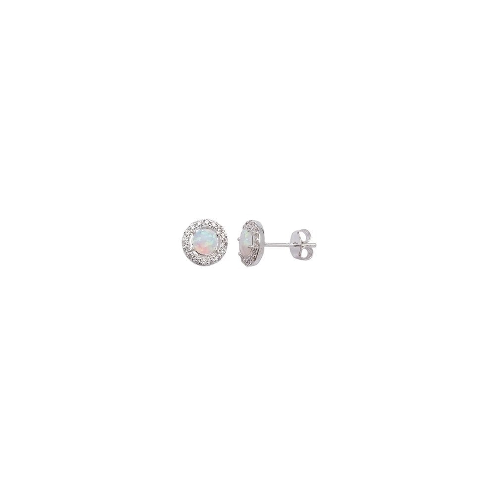 STERLING SILVER OPAL WITH CUBIC ZIRCONIA HALO STUD EARRINGS