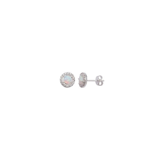 STERLING SILVER OPAL WITH CUBIC ZIRCONIA HALO STUD EARRINGS