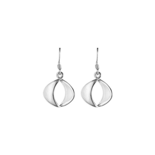 STERLING SILVER OPEN ABSTRACT OVAL HOOK-IN DROP EARRINGS