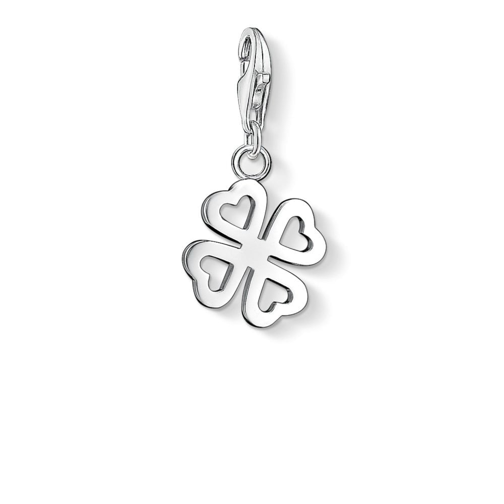 STERLING SILVER OPEN DESIGN FOUR LEAF CLOVER CHARM PENDANT WITH HEART PETALS