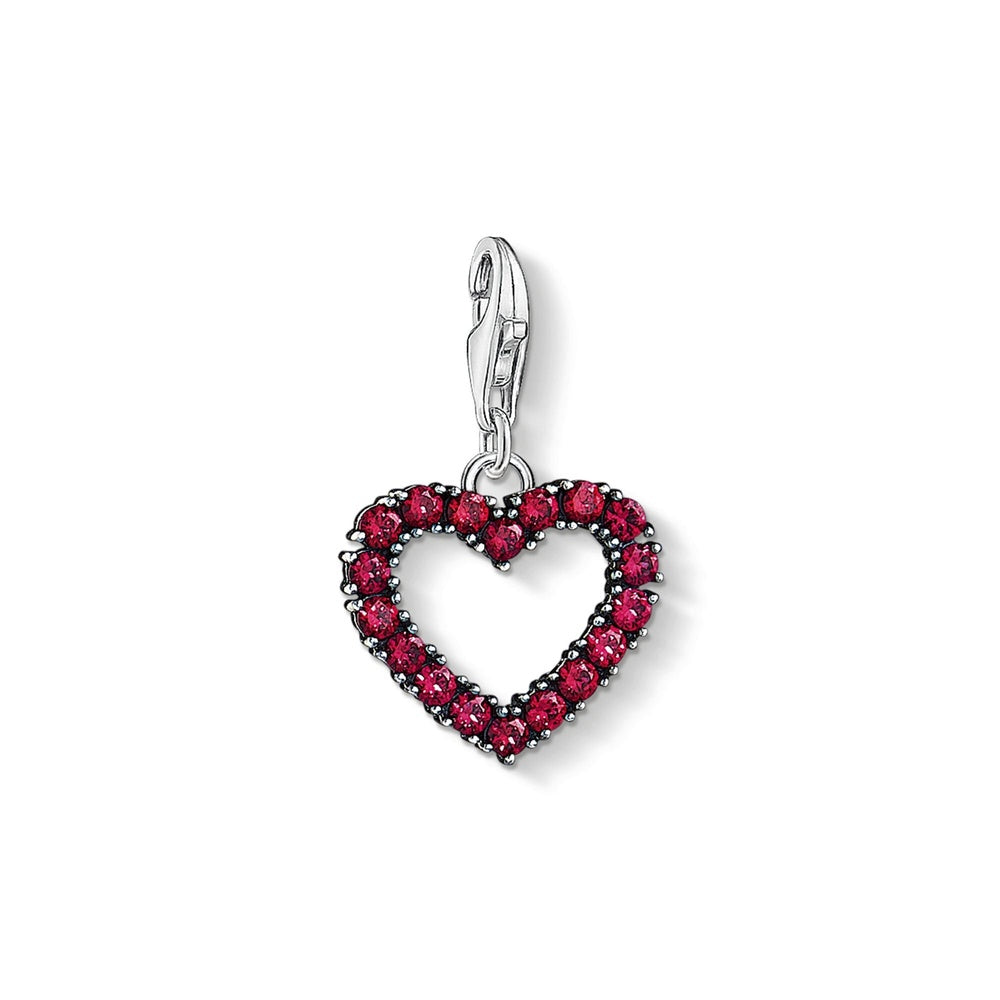 STERLING SILVER OPEN HEART CHARM WITH HOT PINK STONES