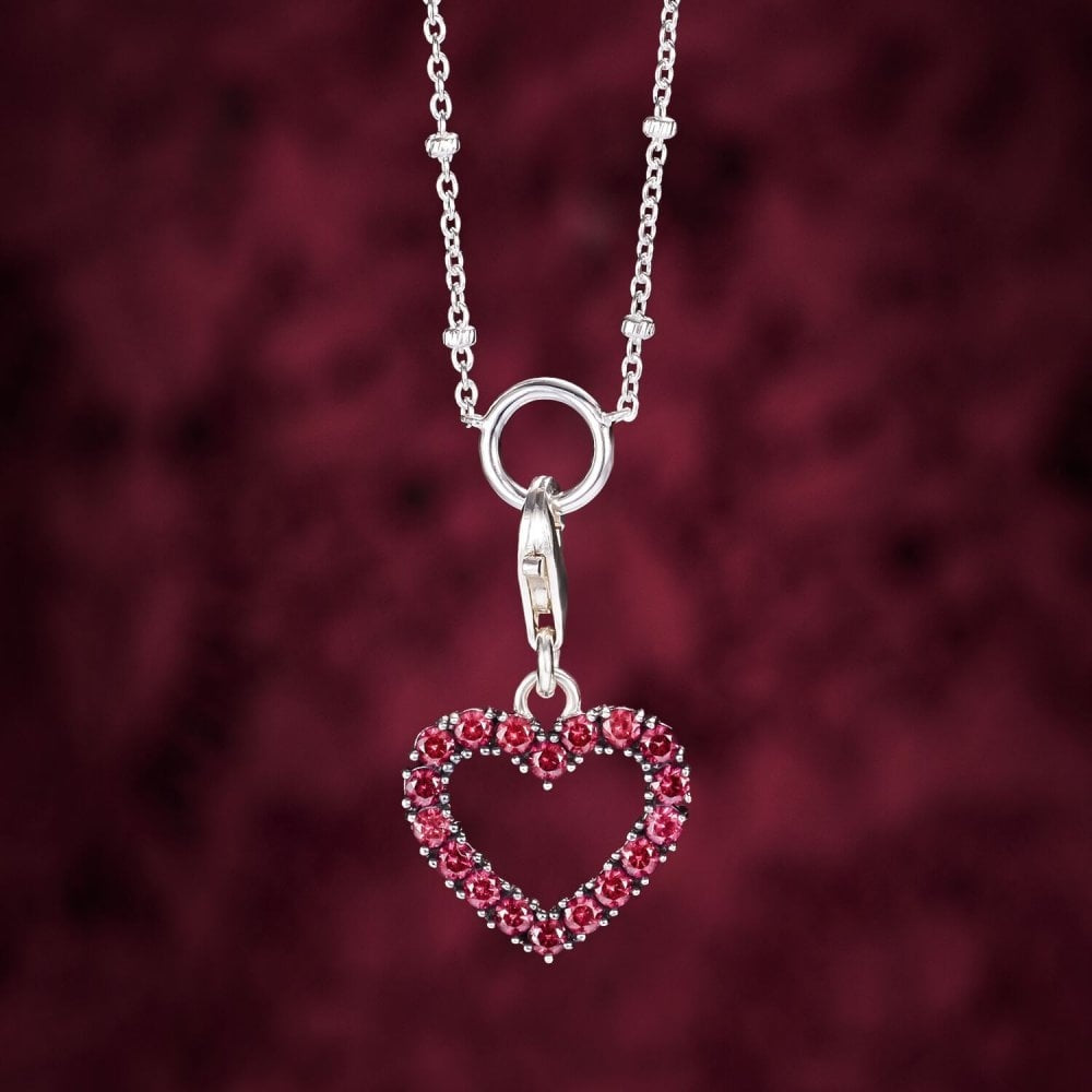 STERLING SILVER OPEN HEART CHARM WITH HOT PINK STONES