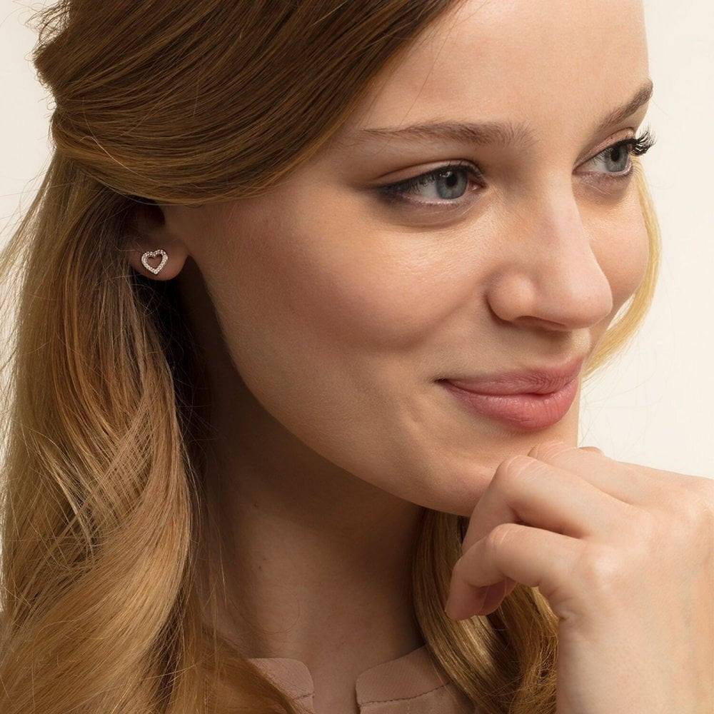 STERLING SILVER OPEN HEART STUDS WITH ZIRCONIA