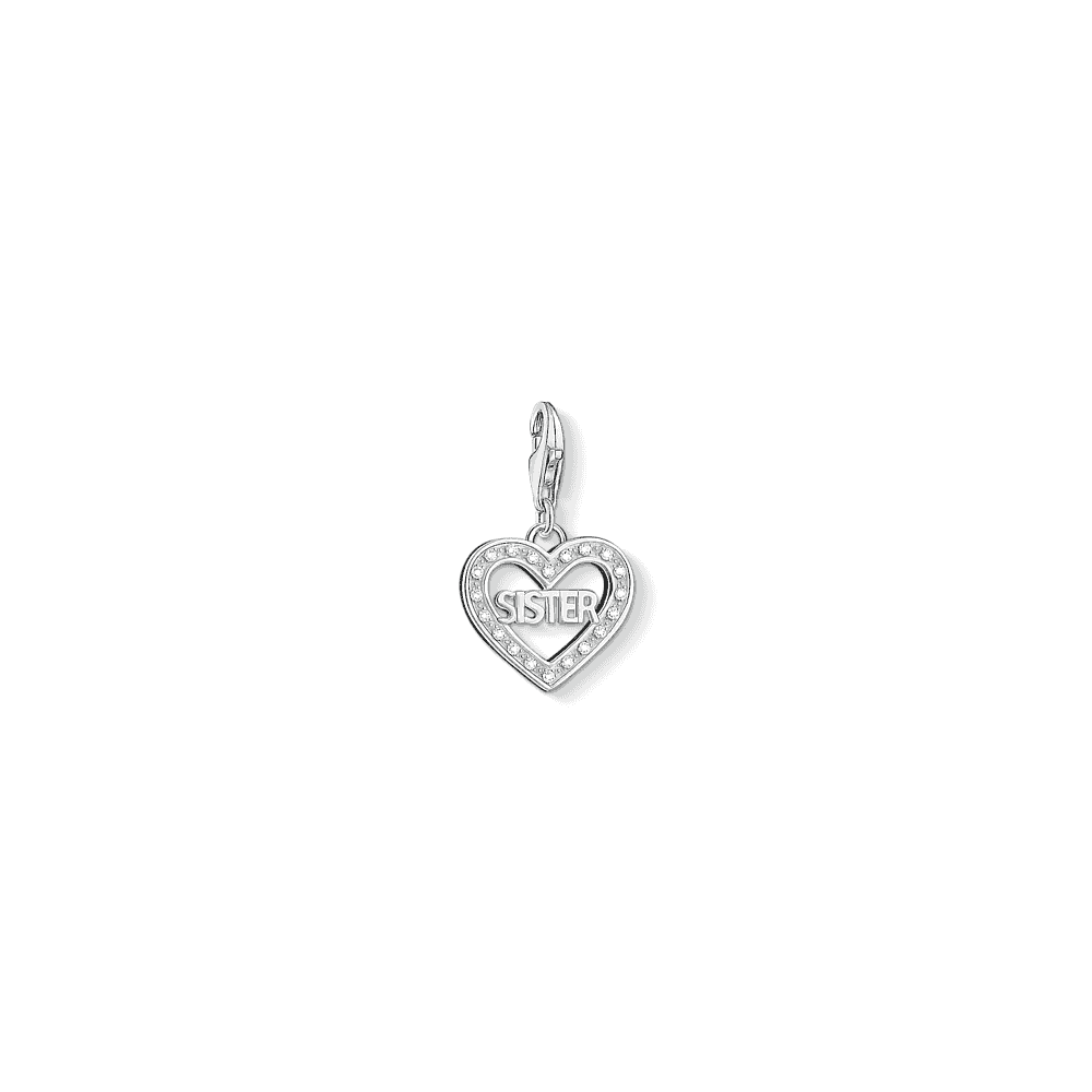 STERLING SILVER OPEN SISTER CHARM WITH ZIRCONIA