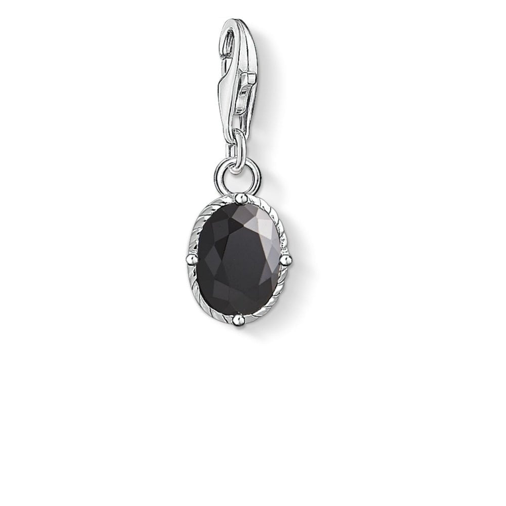 STERLING SILVER OVAL BLACK ZIRCONIA CHARM PENDANT