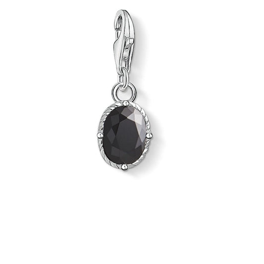 STERLING SILVER OVAL BLACK ZIRCONIA CHARM PENDANT