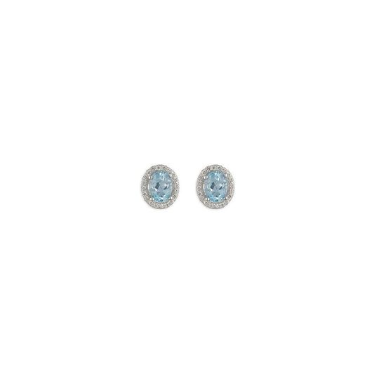 STERLING SILVER OVAL BLUE TOPAZ WITH CUBIC ZIRCONIA HALO STUD EARRINGS