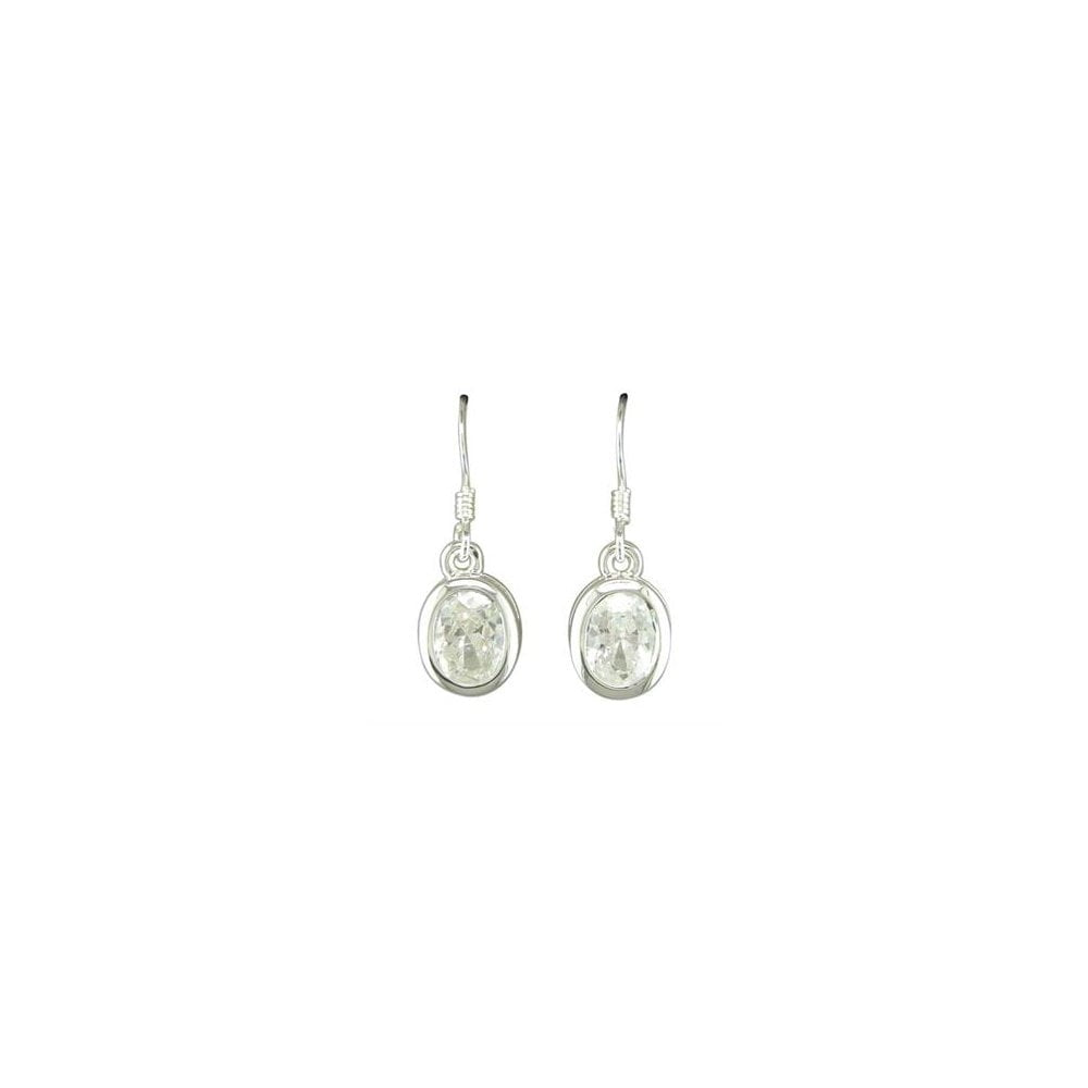 STERLING SILVER OVAL CUBIC ZIRCONIA DROP EARRINGS