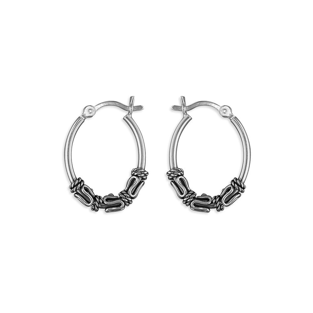 STERLING SILVER OVAL ETHNIC HOOP EARRINGS