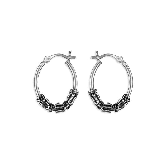 STERLING SILVER OVAL ETHNIC HOOP EARRINGS
