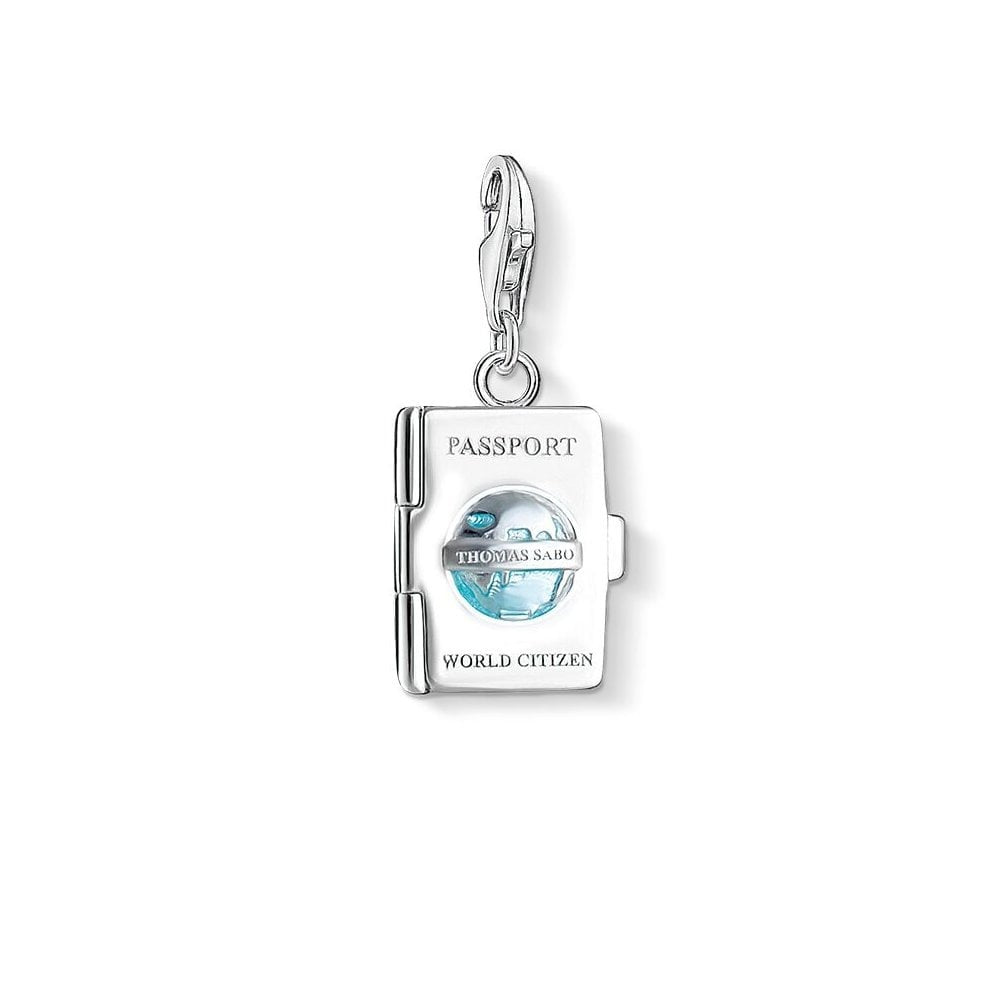 STERLING SILVER PASSPORT CHARM PENDANT WITH TURQUOISE ENAMEL GLOBE