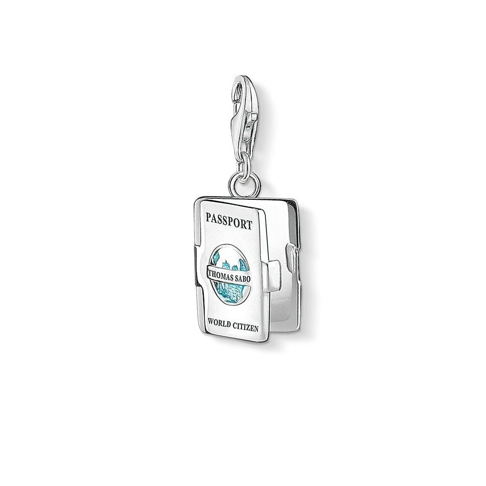 STERLING SILVER PASSPORT CHARM PENDANT WITH TURQUOISE ENAMEL GLOBE