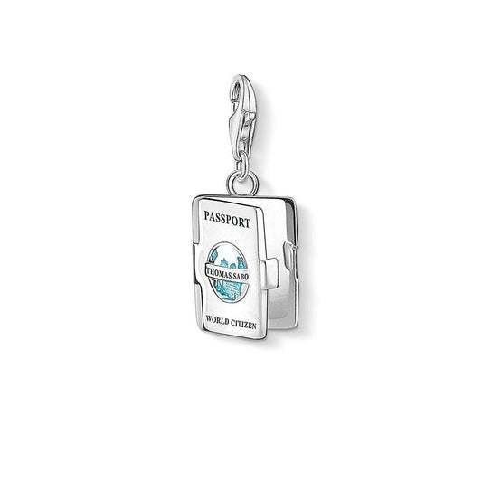 STERLING SILVER PASSPORT CHARM PENDANT WITH TURQUOISE ENAMEL GLOBE