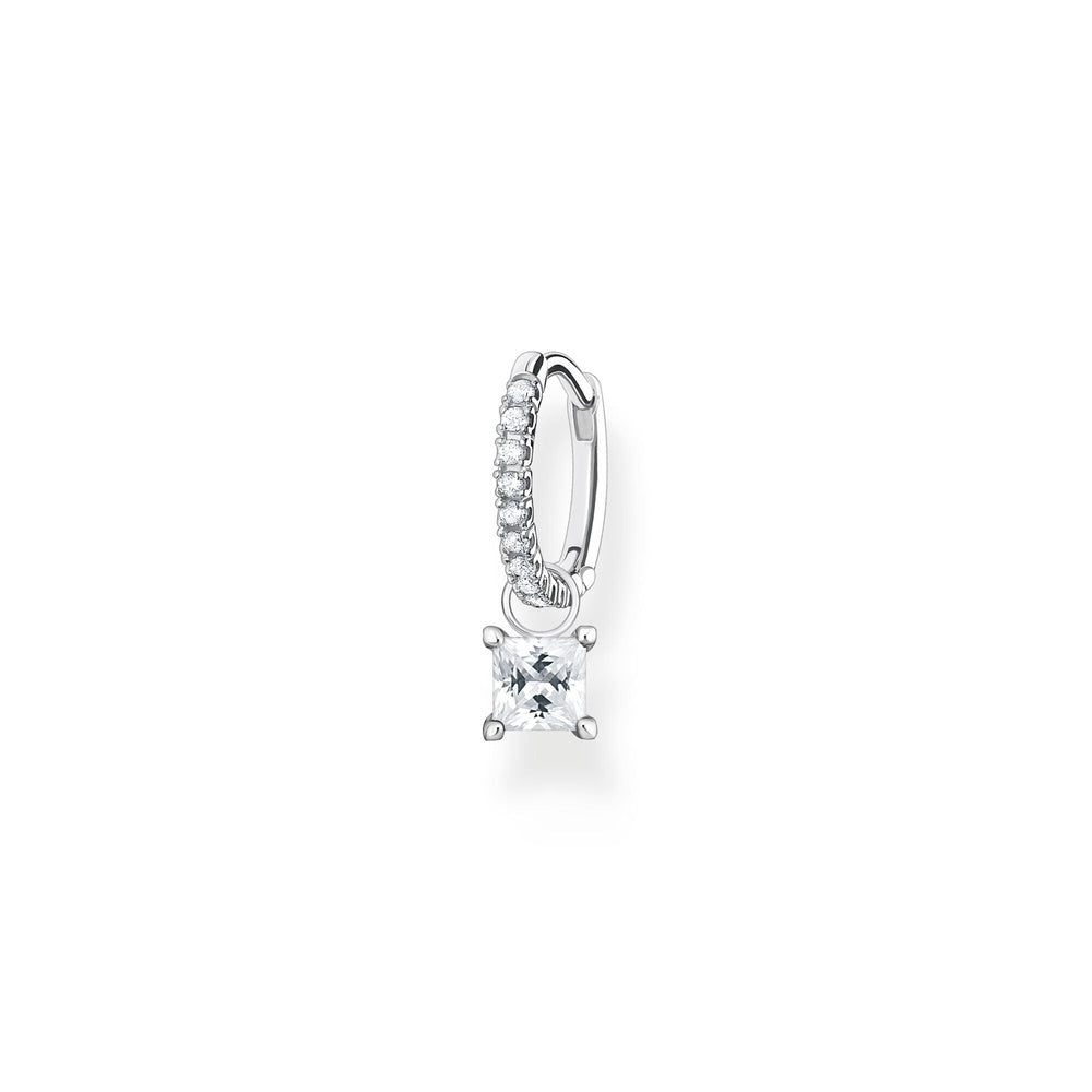 STERLING SILVER PAVE ZIRCONIA HOOP EARRINGS WITH ZIRCONIA CHARM DROP