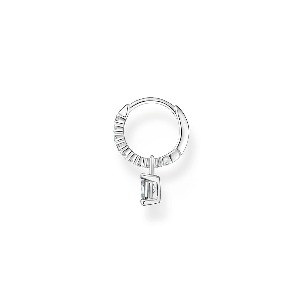 STERLING SILVER PAVE ZIRCONIA HOOP EARRINGS WITH ZIRCONIA CHARM DROP