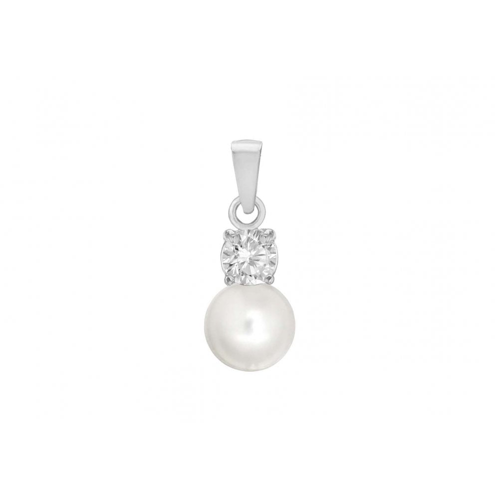 STERLING SILVER PEARL AND CZ 7.7MM X 20.2MM DROP PENDANT