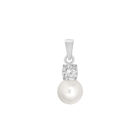 STERLING SILVER PEARL AND CZ 7.7MM X 20.2MM DROP PENDANT