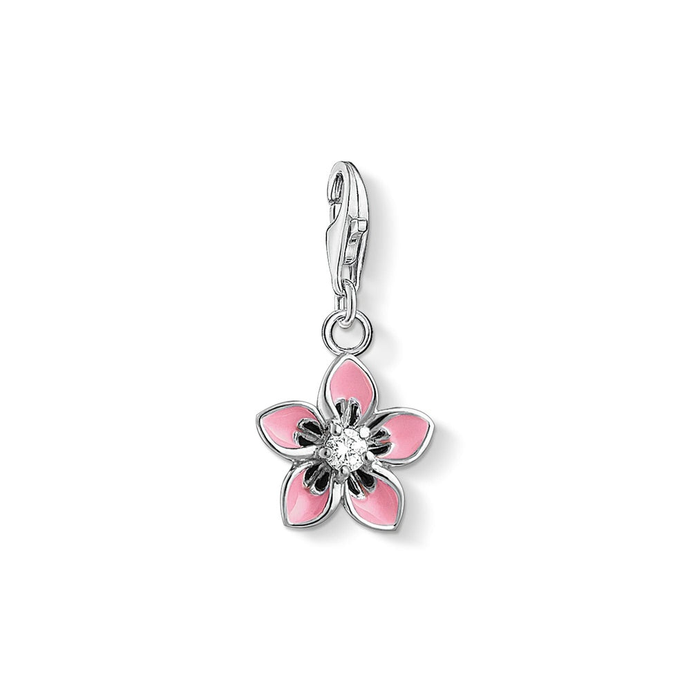 STERLING SILVER PINK ENAMEL AND ZIRCONIA FLOWER CHARM