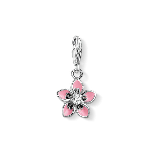 STERLING SILVER PINK ENAMEL AND ZIRCONIA FLOWER CHARM