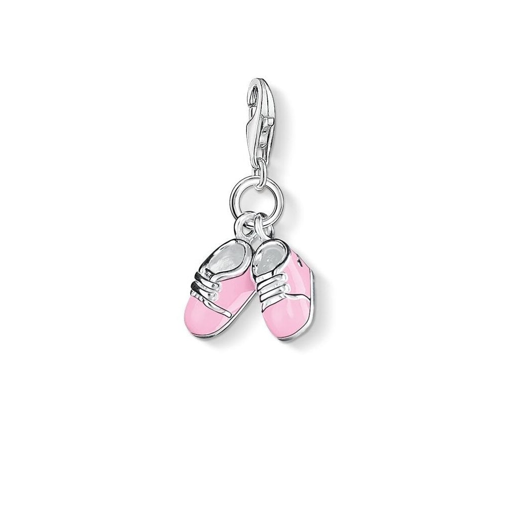 STERLING SILVER PINK ENAMELED BABY SHOES CHARM PENDANT