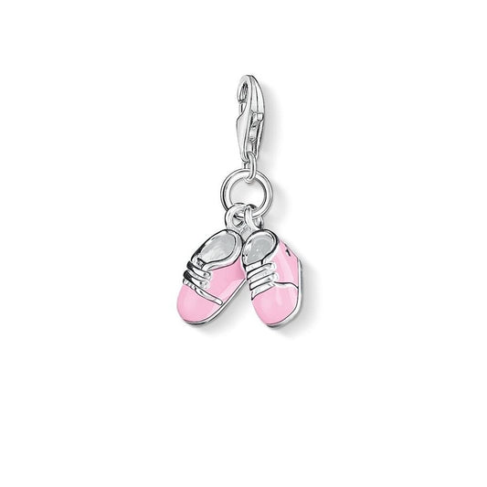 STERLING SILVER PINK ENAMELED BABY SHOES CHARM PENDANT