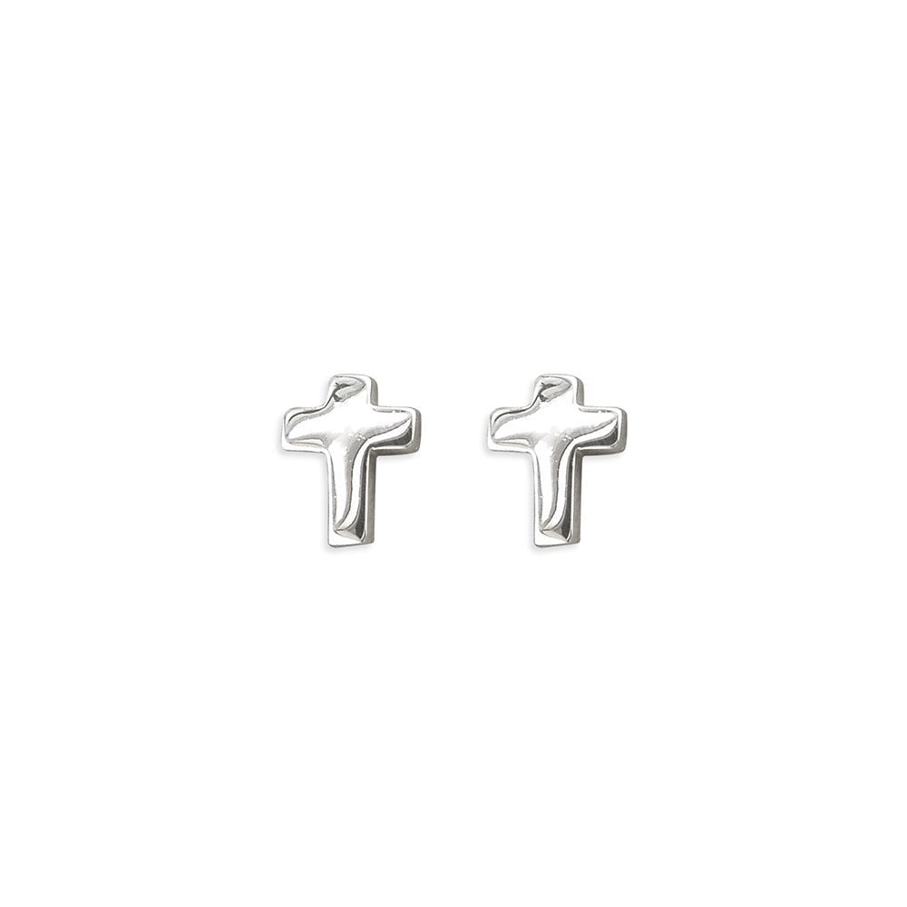STERLING SILVER PLAIN CROSS STUD EARRINGS