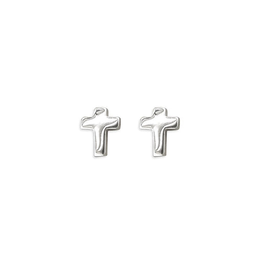 STERLING SILVER PLAIN CROSS STUD EARRINGS