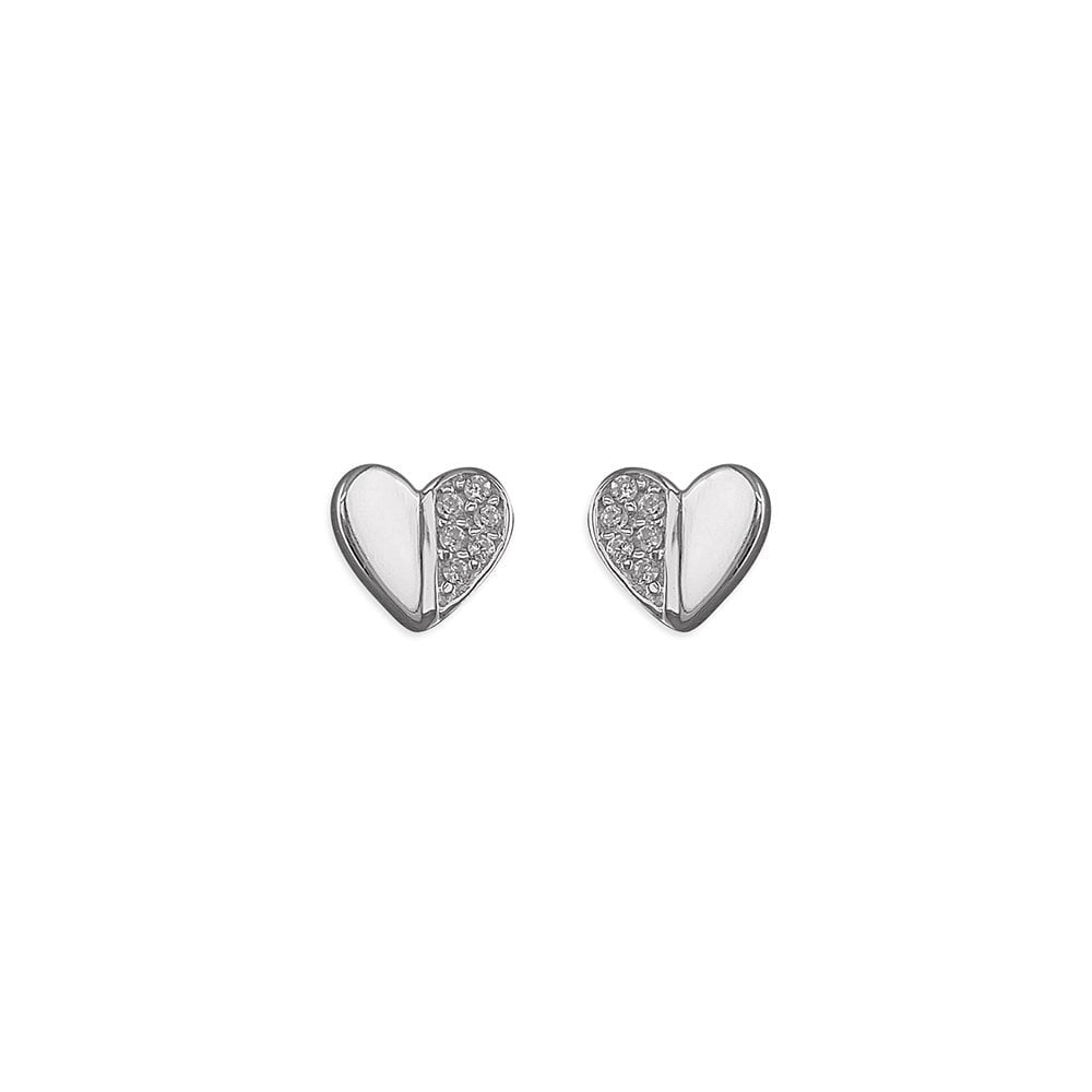 STERLING SILVER PLAIN/CUBIC ZIRCONIA HEART EARRINGS 