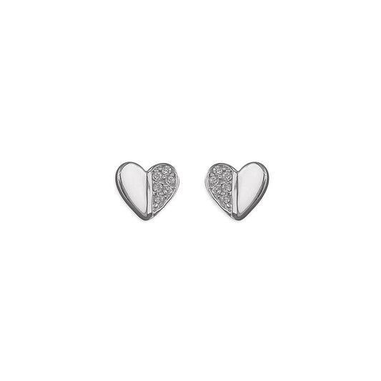 STERLING SILVER PLAIN/CUBIC ZIRCONIA HEART EARRINGS 