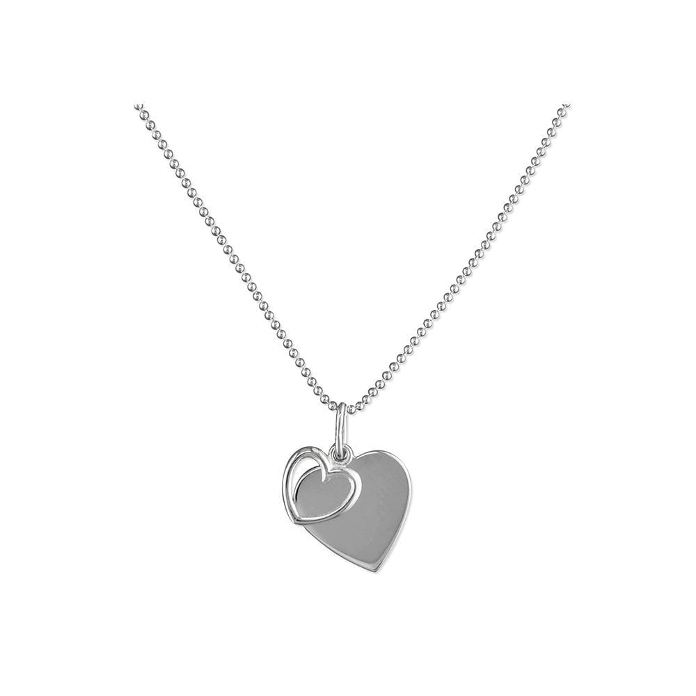 STERLING SILVER PLAIN & OUTLINE HEART NECKLACE